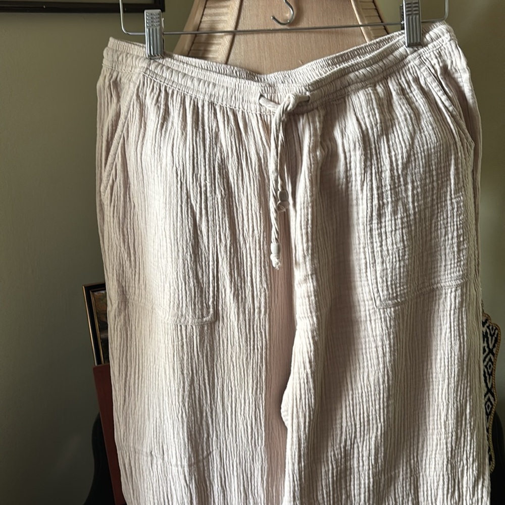 Light Beige Gauze Drawstring Pants - Picture 3 of 9